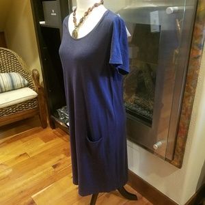 EILEEN FISHER SOLID TWIST DRESS MIDNIGHT BLUE